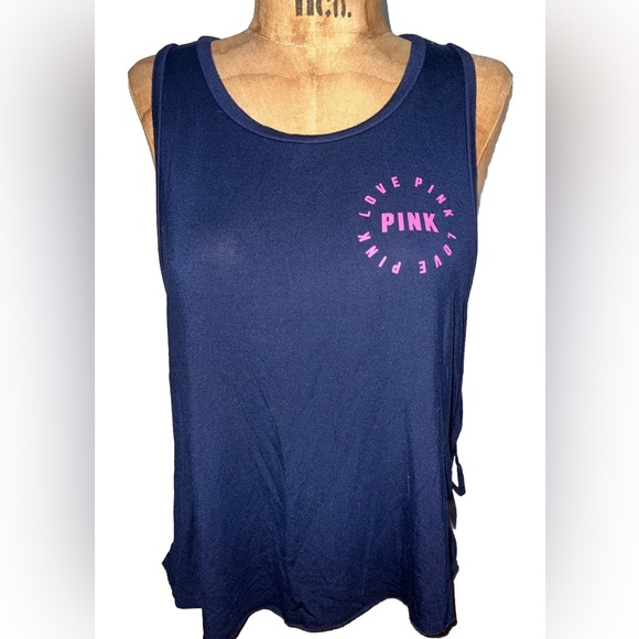 PINK Victoria's Secret Tops - PINK Victoria's Secret Blue Tank Top with Pink Logo
